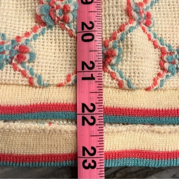 Vintage Popcorn Knit V Neck Sweater Pink Blue Cream Small - Picture 6 of 7